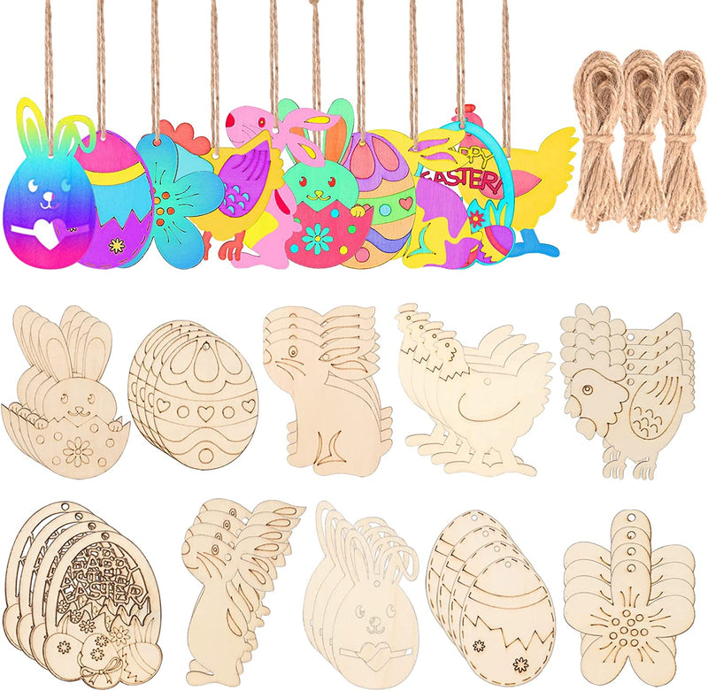 36 Pieces Summer Wood Hanging Ornaments Beach Wooden Slices with String Holiday Hawaiian Party Decorations Tropical Painted Themed Luau Party Supplies  Terrific-Young C-50Pcs Easter  
