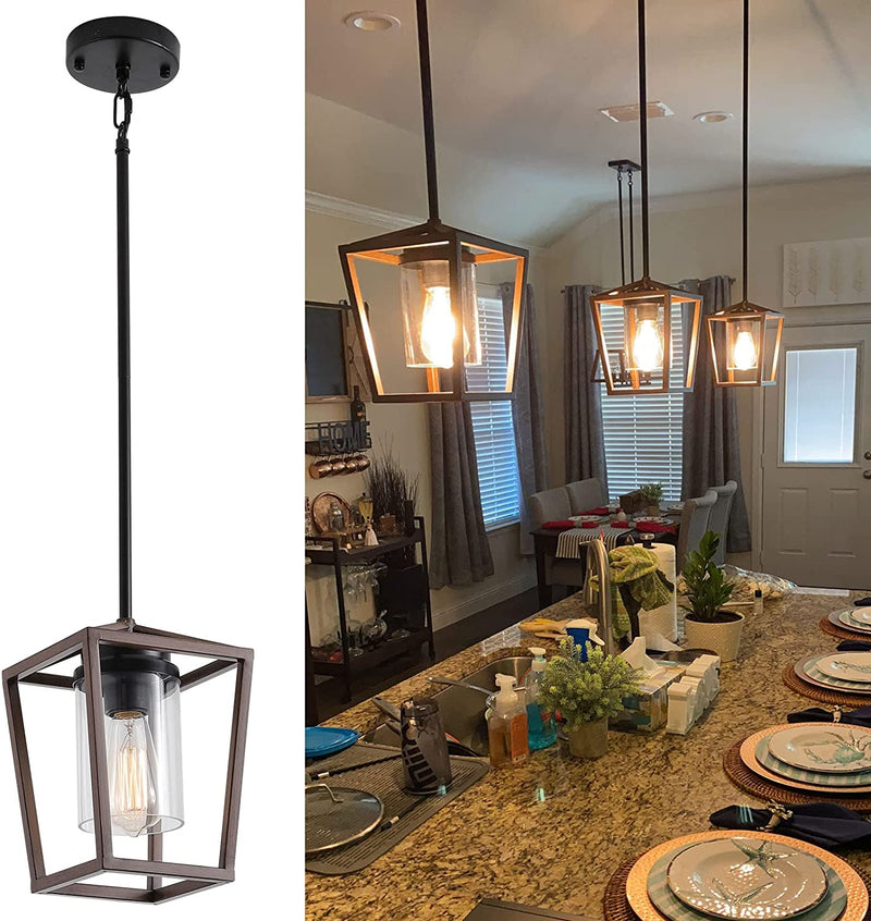 Sglfarmty 1 Pack Pendant Lighting for Kitchen Island, Cage Hanging Light Fixtures, Black Pendant Lights with Durable Glass Shade for Dining Room & Kitchen,Black Home & Garden > Lighting > Lighting Fixtures SGLfarmty Bronze  