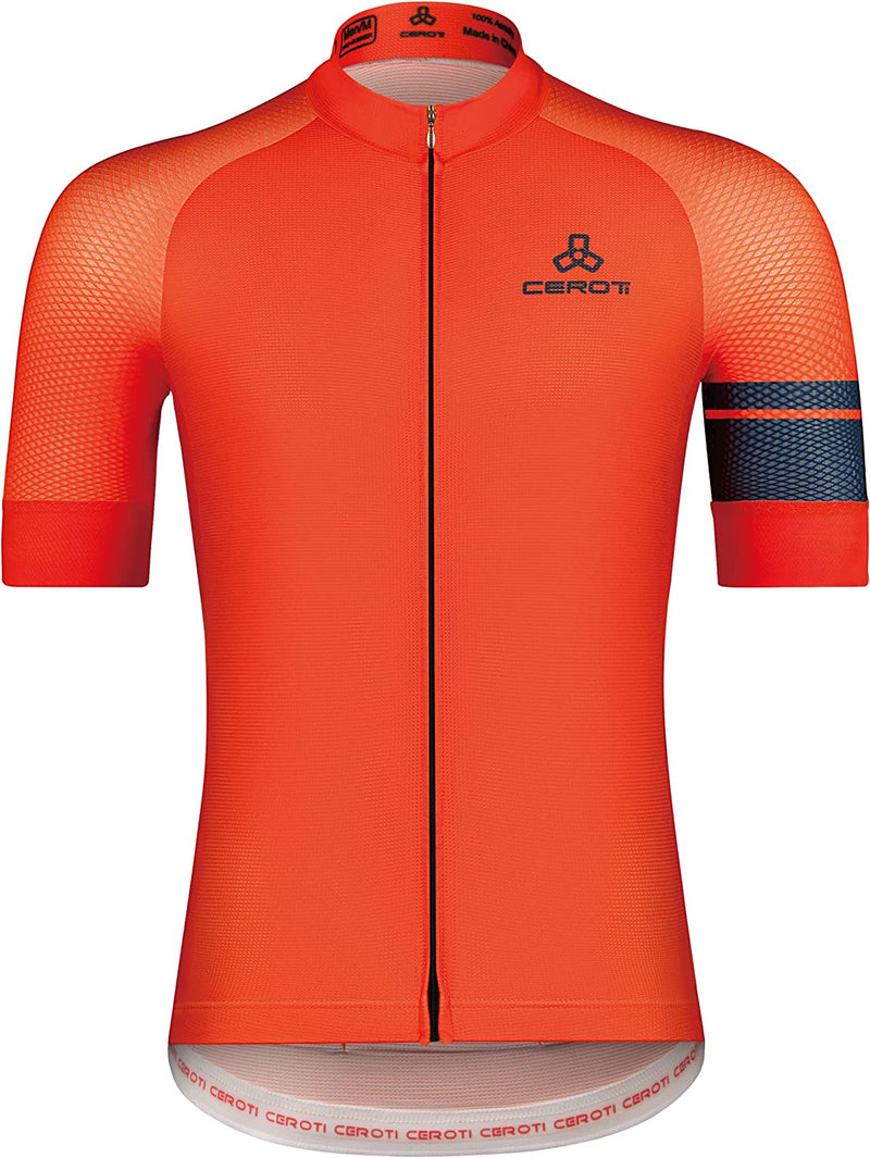 CEROTIPOLAR Snug Fit Men Aircool Cycling Jersey Bike Shirts UPF50+,PRO Dry Fit Light Weight Fabric Sporting Goods > Outdoor Recreation > Cycling > Cycling Apparel & Accessories CEROTIPOLAR Elite Snug Fit/Ace Racing Level/Orange-1 Medium 