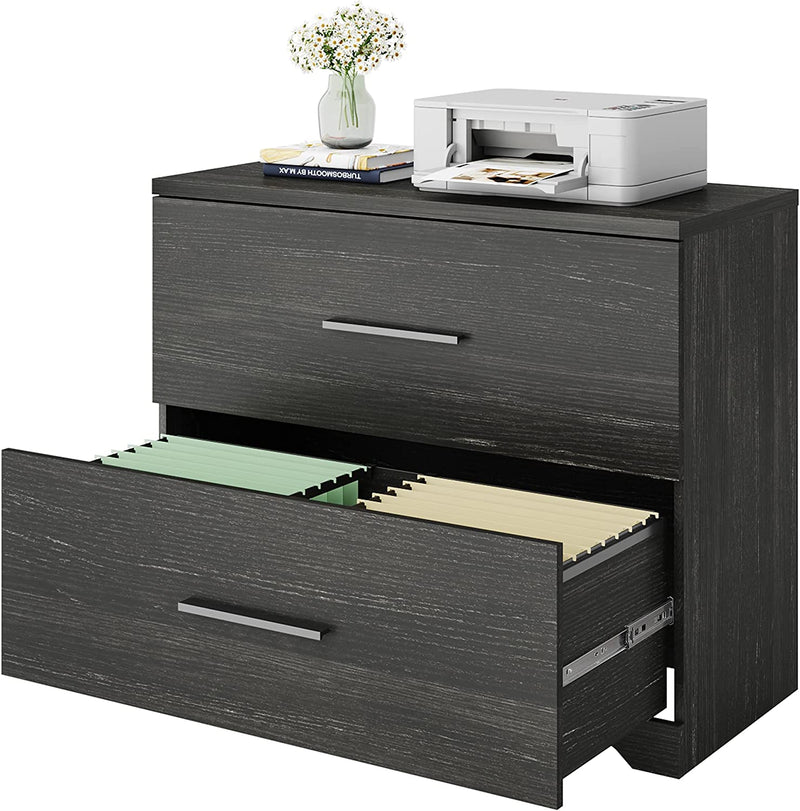 DEVAISE 2 Drawer Wood Lateral File Cabinet with Anti-Tilt Mechanism, Storage Filing Cabinet for Home Office, Gray Oak Home & Garden > Household Supplies > Storage & Organization DEVAISE Charcoal Black 35.43"W x 15.75"D x 29.33"H 