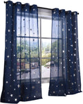 Kotile Star Themed Kids Room Sheer Curtains, Navy Blue Grommet Top Window Treatment with Twinkle Gold Stars Short Curtains for Bedroom, W52 X L63 Inches, 2 Panels Home & Garden > Decor > Window Treatments > Curtains & Drapes Kotile Navy Silver 84" | Pair 