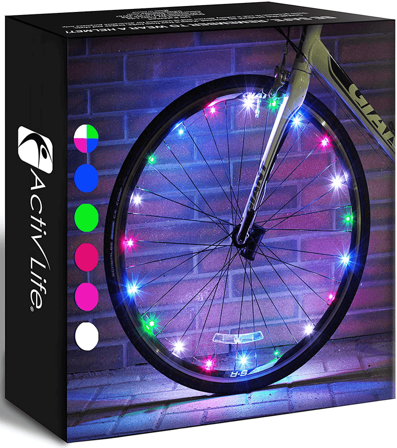 Activ Life LED Bicycle Wheel Lights (2 Tires, Multicolor) Best for Kids, Top Stocking Stuffers of 2021 Popular Gifts for Children Exercise Toys - Child Bday Party Outdoor Family Fun Sporting Goods > Outdoor Recreation > Cycling > Bicycle Parts Activ Life Multicolor 2 Wheels 