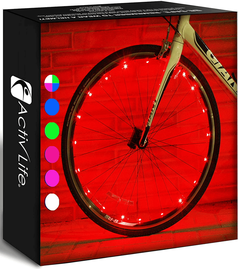 Activ Life LED Bicycle Wheel Lights (2 Tires, Multicolor) Best for Kids, Top Stocking Stuffers of 2021 Popular Gifts for Children Exercise Toys - Child Bday Party Outdoor Family Fun Sporting Goods > Outdoor Recreation > Cycling > Bicycle Parts Activ Life Red 2 Wheels 