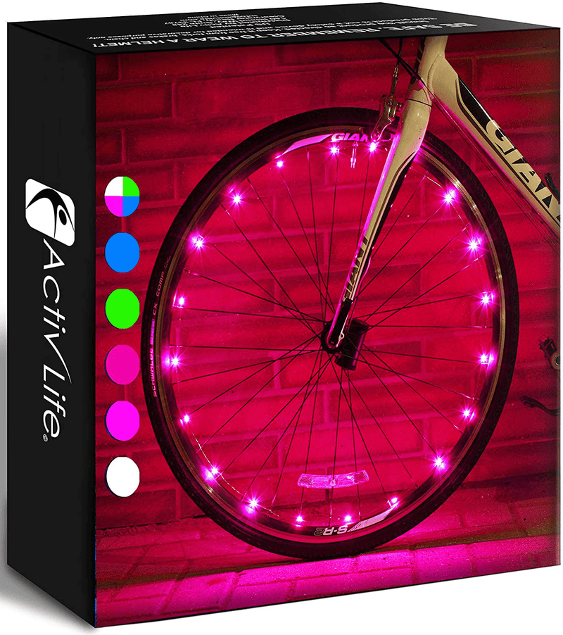 Activ Life LED Bicycle Wheel Lights (2 Tires, Multicolor) Best for Kids, Top Stocking Stuffers of 2021 Popular Gifts for Children Exercise Toys - Child Bday Party Outdoor Family Fun Sporting Goods > Outdoor Recreation > Cycling > Bicycle Parts Activ Life Pink 2 Wheels 
