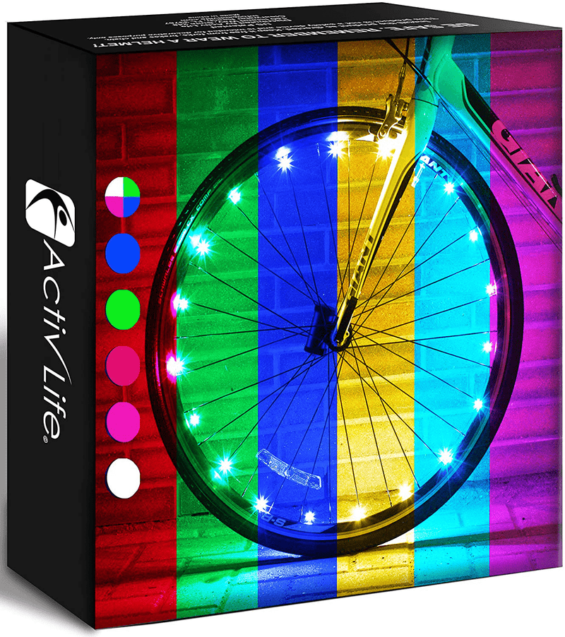 Activ Life LED Bicycle Wheel Lights (2 Tires, Multicolor) Best for Kids, Top Stocking Stuffers of 2021 Popular Gifts for Children Exercise Toys - Child Bday Party Outdoor Family Fun Sporting Goods > Outdoor Recreation > Cycling > Bicycle Parts Activ Life Color-Changing 2 Wheels 