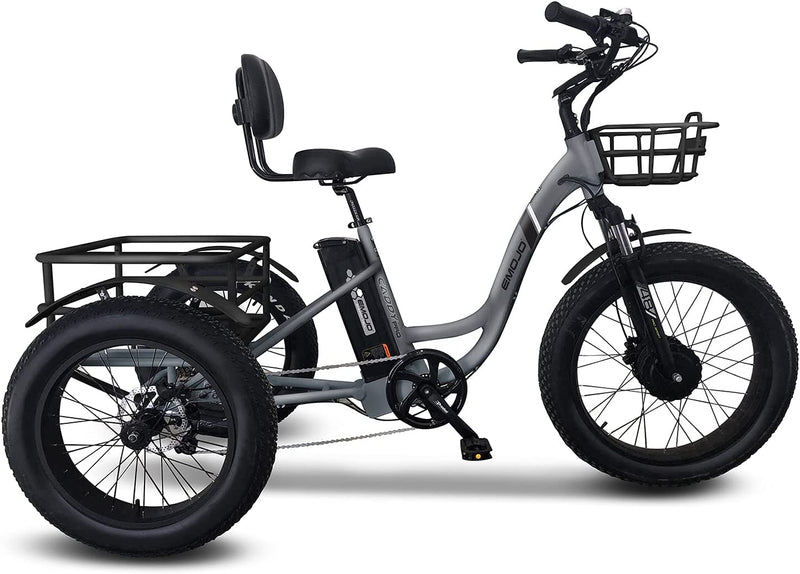 Emojo Electric Tricycle/Fat Tire Caddy Pro Trike, 500W 48V Hybrid Bicycle with Hydraulic Brake, Oversize Rear Cargo and Front Basket for Heavy-Duty Carrying or Delivery Sporting Goods > Outdoor Recreation > Cycling > Bicycles Zoom Sports Corp Grey Caddy Pro  