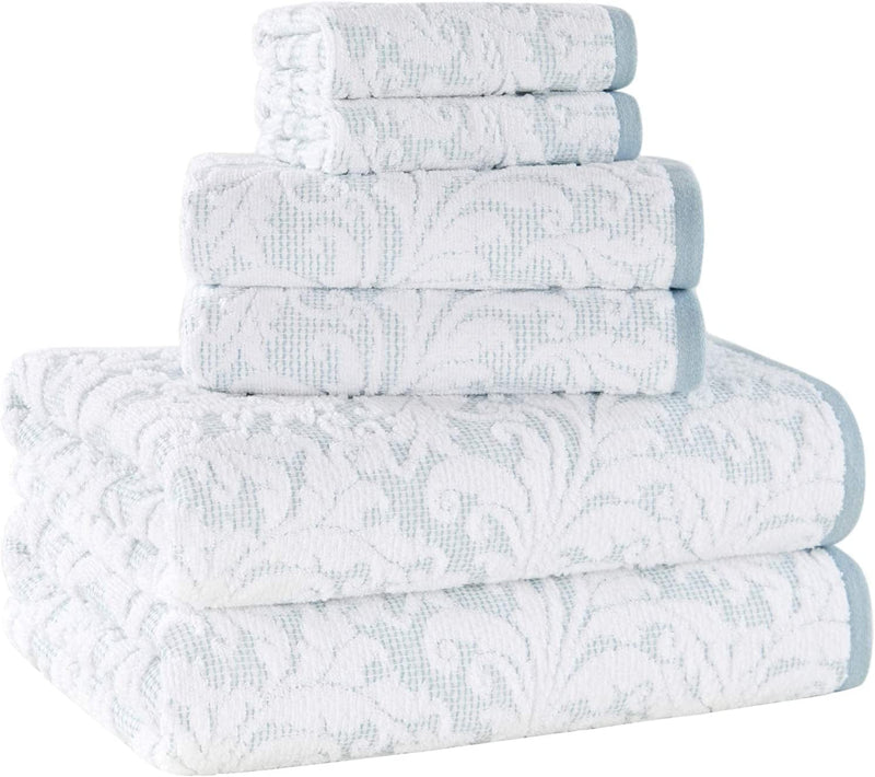 Alfred Sung Home Cotton Decorative Towel Set, 6 Piece Jacquard Set Includes 2 Bath Towels, 2 Hand Towels, 2 Washcloths, Absorbent, Quick Dry, Soft, Patterned Bathroom Towels (Blue/White) Home & Garden > Linens & Bedding > Towels ALFRED SUNG HOME   