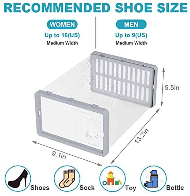 Allon 12-Pack Shoe Storage Boxes, Clear Plastic Stackable Shoe Boxes, Sneaker Shoes Organizer for Closet, Bedroom, Bathroom, Shoe Container Drawers with Front Opening Lids Furniture > Cabinets & Storage > Armoires & Wardrobes Allon   