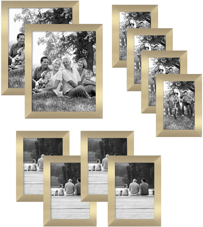 Americanflat 10-Piece Black Picture Frame Set | Includes Sizes 8x10, 5x7, and 4x6. Shatter-Resistant Glass. Hanging Hardware Included! Home & Garden > Decor > Picture Frames Americanflat Gold  