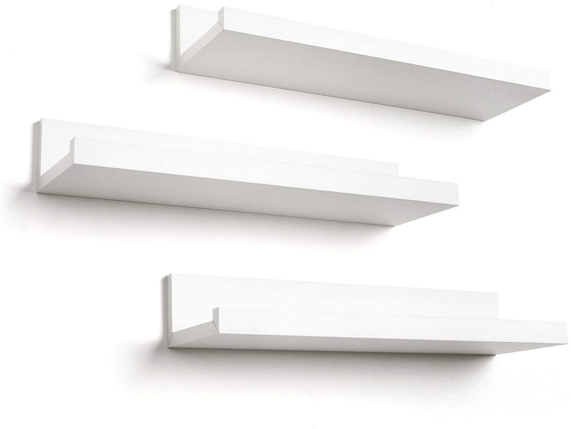 Americanflat 14 Inch Floating Shelves Set of 3 in White Composite Wood - Wall Mounted Storage Shelves for Bedroom, Living Room, Bathroom, Kitchen, Office and More Furniture > Shelving > Wall Shelves & Ledges Americanflat White  