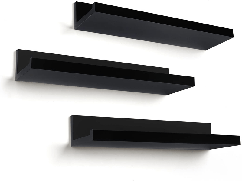Americanflat 14 Inch Floating Shelves Set of 3 in White Composite Wood - Wall Mounted Storage Shelves for Bedroom, Living Room, Bathroom, Kitchen, Office and More Furniture > Shelving > Wall Shelves & Ledges Americanflat Black  