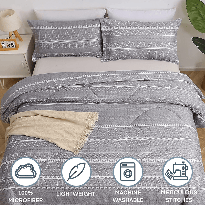 Andency Grey Comforter King (104x90 Inch), 3 Pieces (1 Boho Geometric Striped Comforter+2 Pillowcases), Microfiber Gray Bohemian Down Alternative Comforter Set Home & Garden > Linens & Bedding > Bedding > Quilts & Comforters Andency   