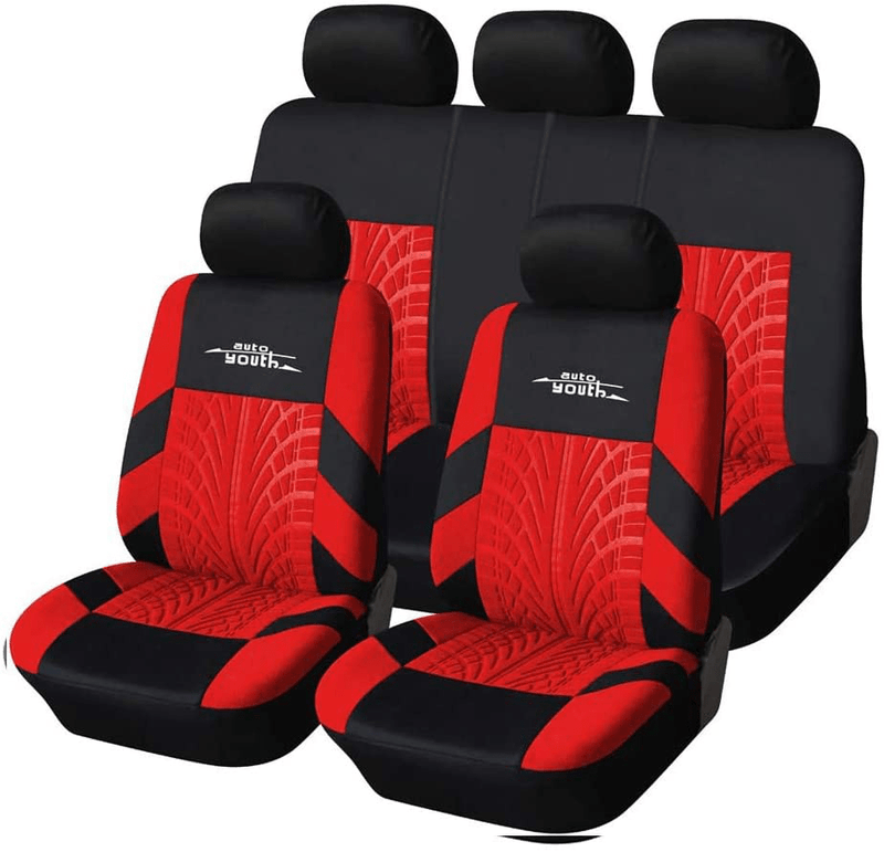 AUTOYOUTH Car Seat Covers Full Set, Front Bucket Seat Covers with Split Bench Back Seat Covers For Cars For Women Full Set Auto Parts Seat Protectors Motor Trend Car Seat Accessories - 9pcs,Beige Vehicles & Parts > Vehicle Parts & Accessories > Motor Vehicle Parts > Motor Vehicle Seating AUTOYOUTH red  