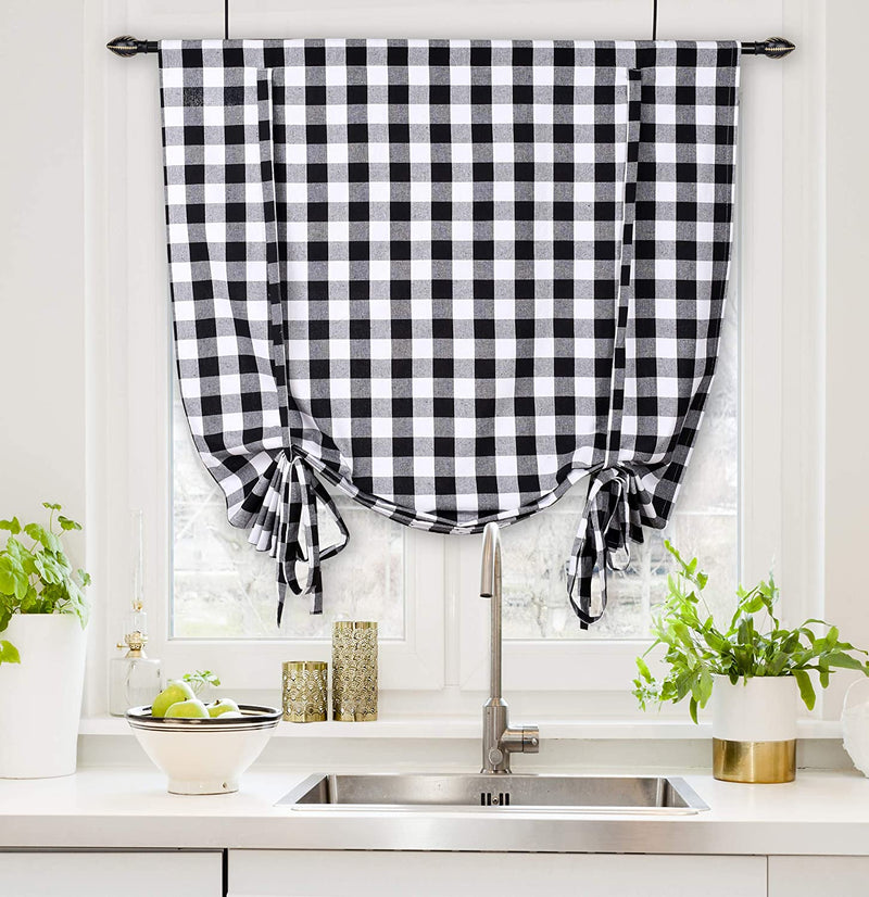 Farmhouse Curtain in Gingham Plaid Check Fabric 50X84 Black & White,Cotton Curtains, 2 Panels Curtain,Tab Top Curtains, Room Darkening Drapes, Curtains for Bedroom, Curtains for Living Room, Set of 2 Home & Garden > Decor > Window Treatments > Curtains & Drapes Bedding Craft Black/White 42x63" 