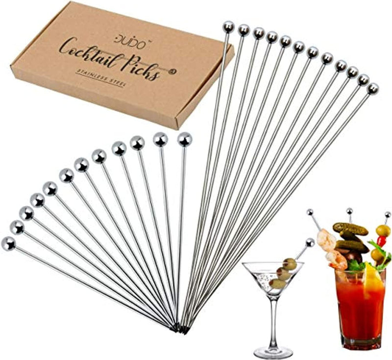 Cocktail Picks Martini Stirrers Toothpicks – (24 Pack / 4 & 8 Inch) Reusable Cocktail Picks - Stainless Steel Metal Drink Skewers Sticks for Martini Olives Appetizers Bloody Mary Brandied Home & Garden > Kitchen & Dining > Barware Duido 24 4 & 8 Inch 