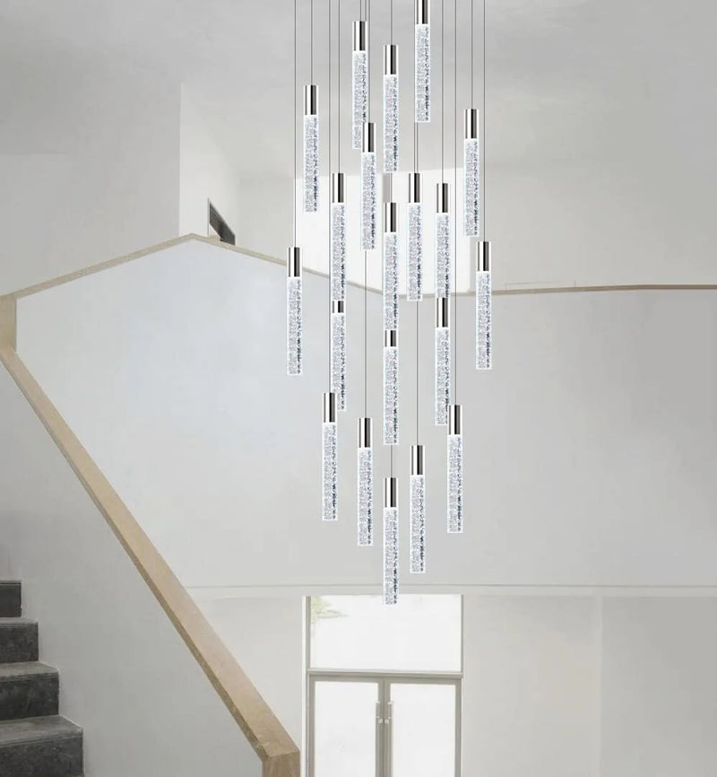 157"H Crystal Chandeliers Modern Black Light 20-Lights Foyer Chandelier LED Pendant Light Fixture Remote Dimmable Light Raindrop High Ceiling Light for Living Room Staircase Entrway Black Lamp Home & Garden > Lighting > Lighting Fixtures > Chandeliers HAIXIANG Silver-24 lights  