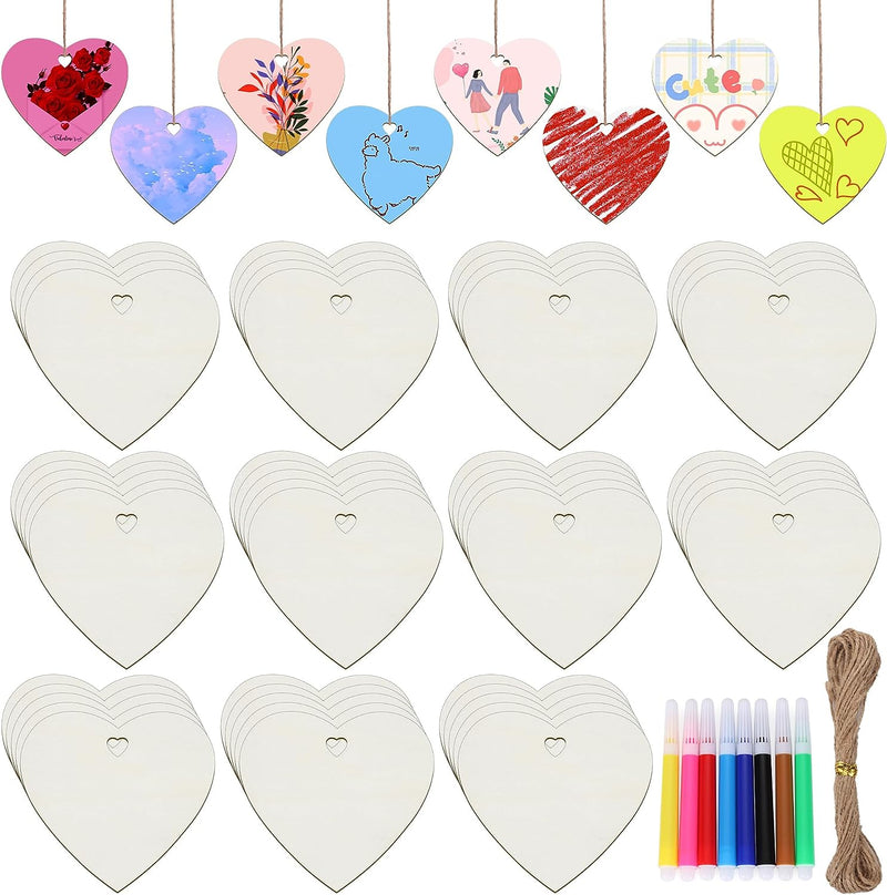 36 Pieces Summer Wood Hanging Ornaments Beach Wooden Slices with String Holiday Hawaiian Party Decorations Tropical Painted Themed Luau Party Supplies  Terrific-Young 60Pcs Heart  