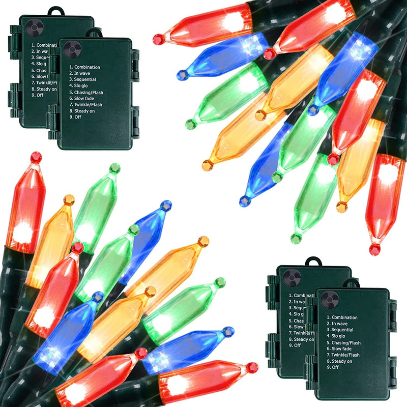 Battery Operated Christmas Lights 2 Pack 18 Feet 50 LED Clear Mini String Lights with 8 Modes Waterproof Tree Lights for Xmas Outdoor Indoor Holiday Party Garden Decor, Warm White Home & Garden > Lighting > Light Ropes & Strings Brightown Multi Colors 50 LEDs x 4 Pack 
