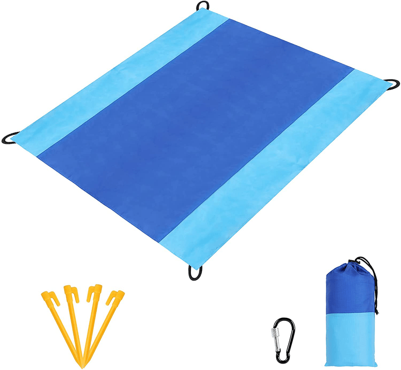 Beach Blanket Sandproof, Oversized Beach Mat 80" X 82" Suitable for 4-7 Adults, Waterproof Lightweight Picnic Mat for Travel, Camping, Hiking Home & Garden > Lawn & Garden > Outdoor Living > Outdoor Blankets > Picnic Blankets Uneam Blue-blue 80" X 82" 