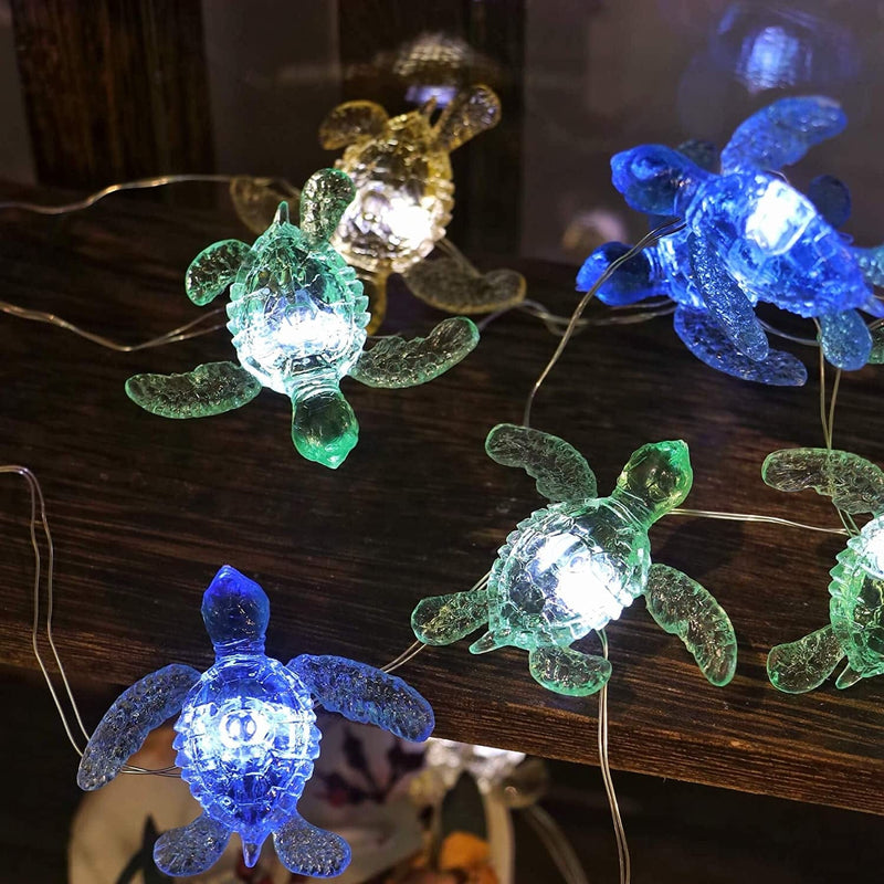 Beach Ocean Themed String of Sea Turtle Fairy Lights Decor 10Ft 30 Tortoises USB or Battery Operated with Remote Control for Turtle Lover Bedroom Summer Nautical Tree Decoration Home & Garden > Lighting > Light Ropes & Strings JASHIKA   