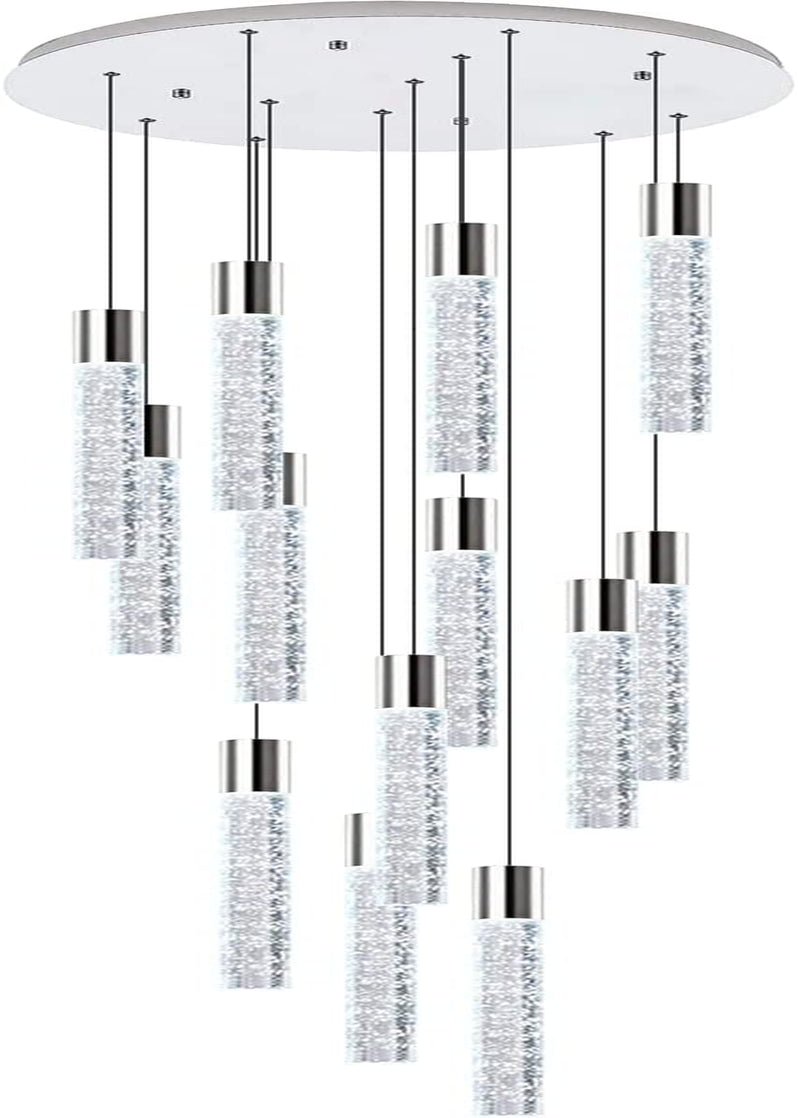 157"H Crystal Chandeliers Modern Black Light 20-Lights Foyer Chandelier LED Pendant Light Fixture Remote Dimmable Light Raindrop High Ceiling Light for Living Room Staircase Entrway Black Lamp Home & Garden > Lighting > Lighting Fixtures > Chandeliers HAIXIANG Silver-12 lights  