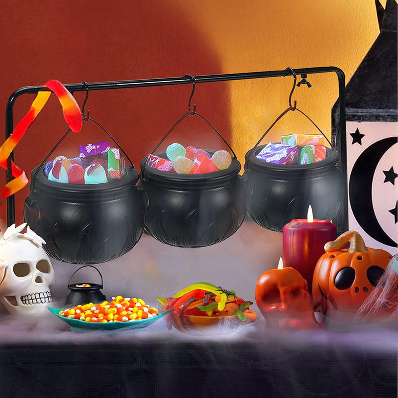 Halloween Decor - Halloween Party Decorations - Set of 3 Witches Cauldron Serving Bowls on Rack - Black Plastic Hocus Pocus Candy Bucket Cauldron for Indoor Outdoor Home Kitchen Decoration  ORIENTAL CHERRY   