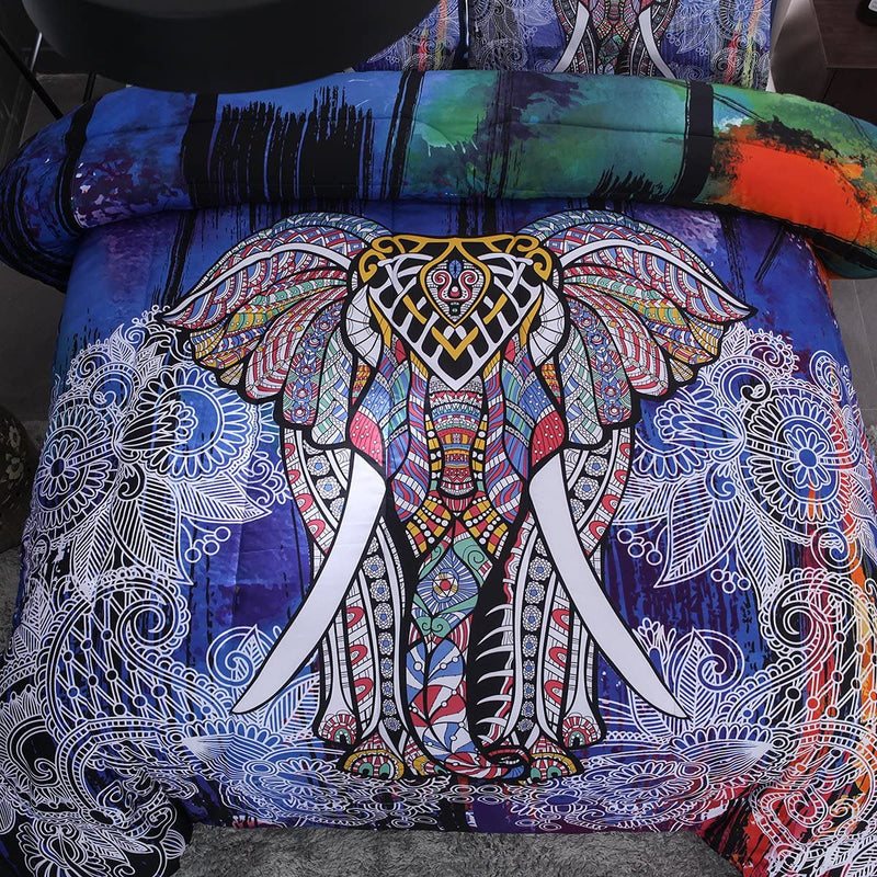 NTBED Bohemian Elephant Comforter Set Queen 3-Pieces Microfiber Exotic Printed Bedding Boho Mandala Printed Quilt Sets , Multi Home & Garden > Linens & Bedding > Bedding NTBED   