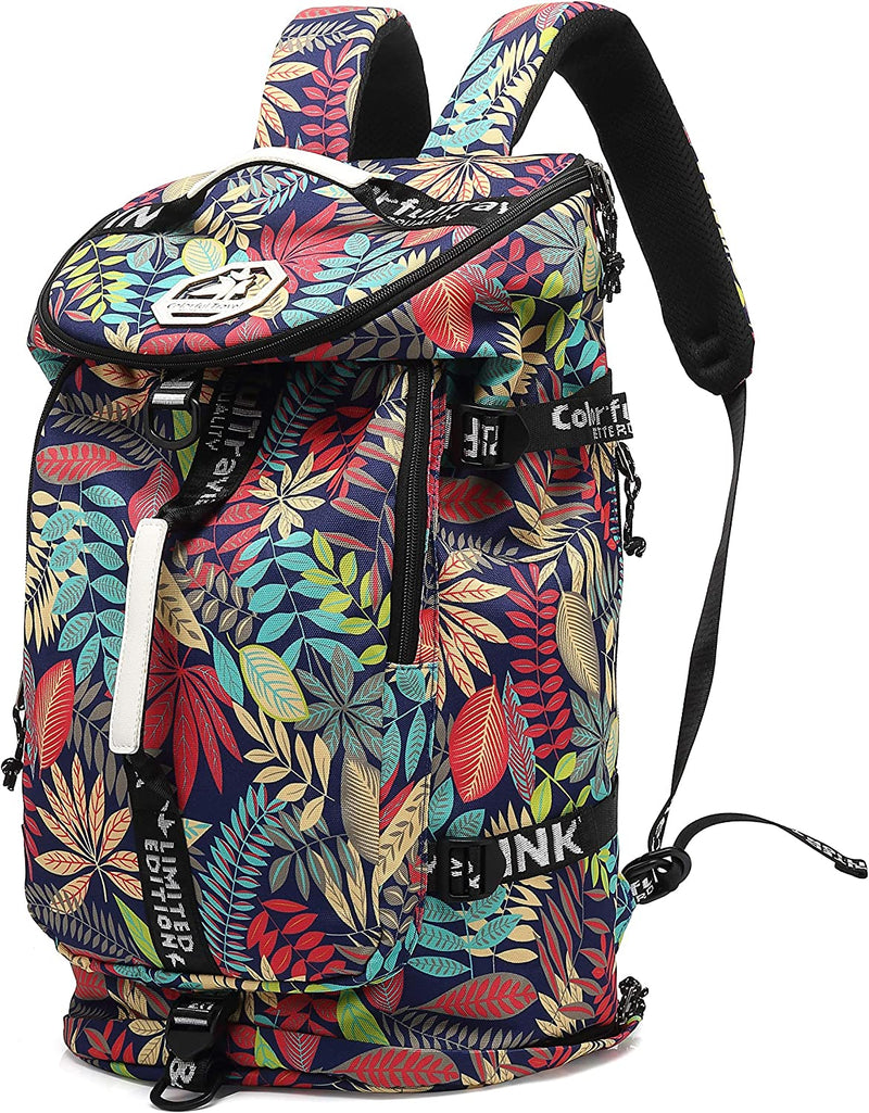 Gym Duffle Bag Backpack 4-Way Waterproof with Shoes Compartment for Travel Sport Hiking Laptop (Dark Blue) Home & Garden > Household Supplies > Storage & Organization Kalesi Floral-bright  