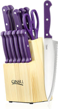 GINSU KIS-PU-DS-014-2 Kiso Dishwasher Safe Purple 14 Piece Knife Set with Natural Block, 9" W X 15" H X 5" D Home & Garden > Kitchen & Dining > Kitchen Tools & Utensils > Kitchen Knives Ginsu Purple Handwash Only Set 