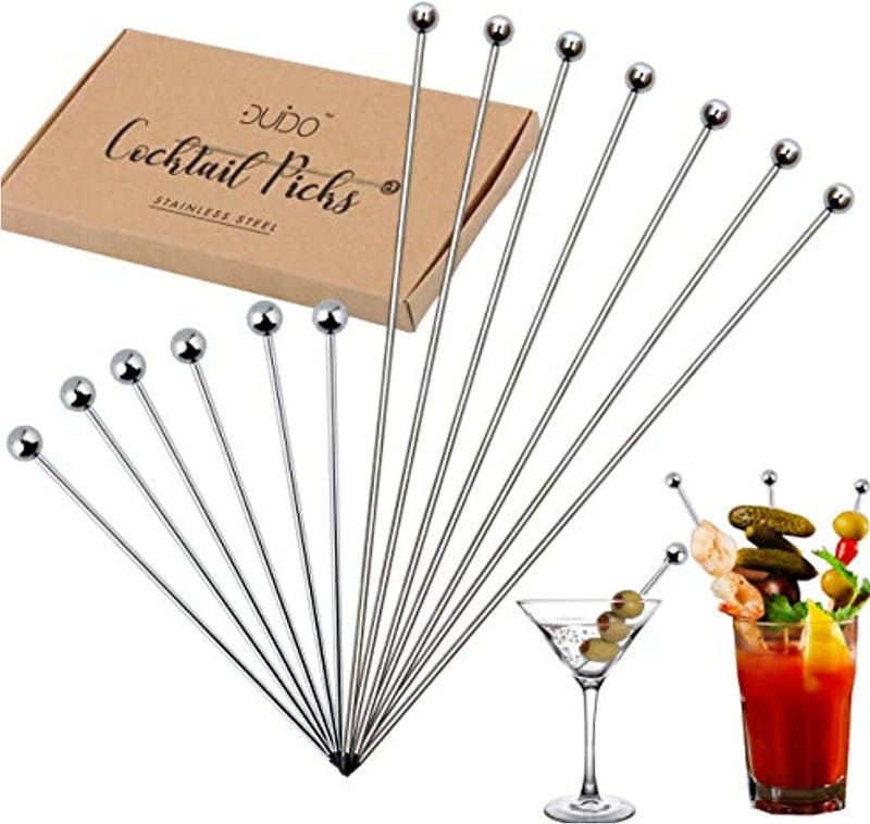 Cocktail Picks Martini Stirrers Toothpicks – (24 Pack / 4 & 8 Inch) Reusable Cocktail Picks - Stainless Steel Metal Drink Skewers Sticks for Martini Olives Appetizers Bloody Mary Brandied Home & Garden > Kitchen & Dining > Barware Duido 12 4 & 8 Inch 
