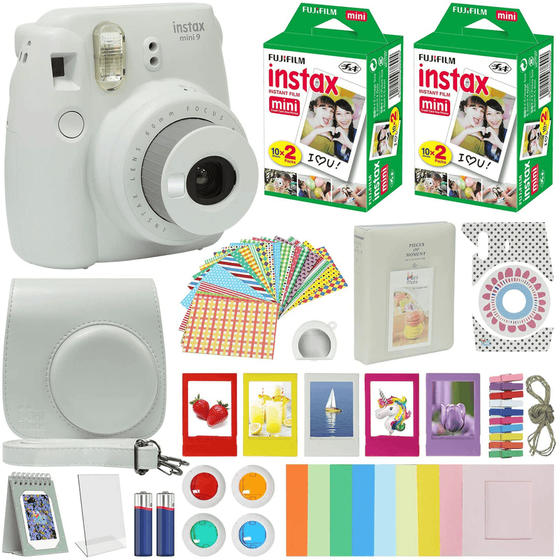 Fujifilm Instax Mini 9 Instant Kids Camera Flamingo Pink with Custom Case + Fuji Instax Film Value Pack (40 Sheets) Accessories Bundle, Color Filters, Photo Album, Assorted Frames, Selfie Lens + More Cameras & Optics > Camera & Optic Accessories > Camera Parts & Accessories FUJIFILM Smokey White Standard Packaging 