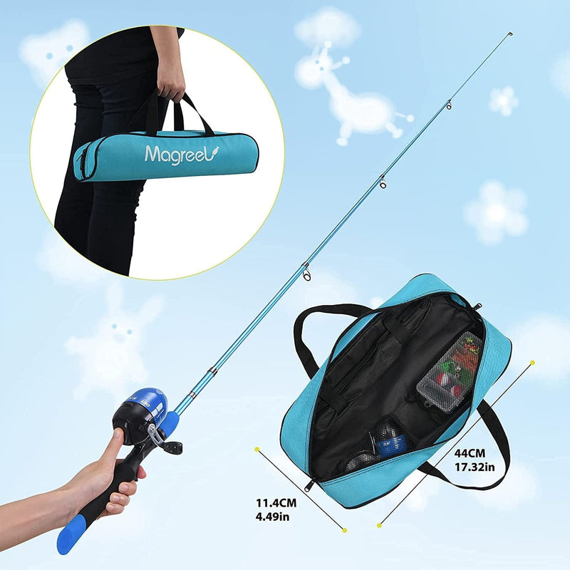 Kids Fishing Rod and Reel Combo, Telescopic Fishing Pole Children Starter Kit - with Fishing Gears, Tackle Box, Fishing Line, Reel and Travel Bag for Boys, Girls, Beginner, Youth Sporting Goods > Outdoor Recreation > Fishing > Fishing Rods Magreel   