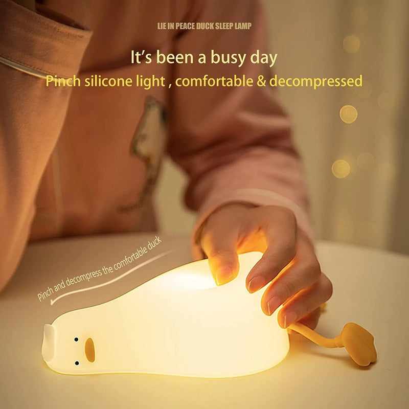 MUID Benson Lying Flat Duck Night Light, LED Squishy Duck Lamp, Cute Light up Duck, Silicone Dimmable Nursery Nightlight, Rechargeable Bedside Touch Lamp for Breastfeeding, Finn the Duck. Home & Garden > Lighting > Night Lights & Ambient Lighting Xiamen Fellroom Household Products Co., Ltd.   