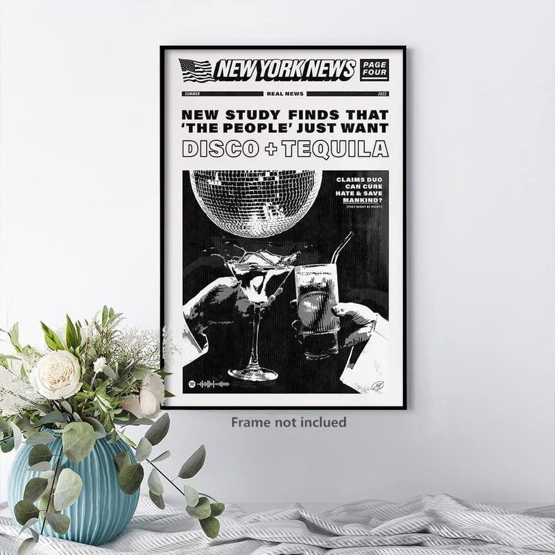 OIOANA Vintage Music Aesthetics Poster Prints Funny Black and White New York News Canvas Wall Art Humor Quotes Poster Trendy Retro Party Wall Decor for Living Room 16X24In Unframed Home & Garden > Decor > Artwork > Posters, Prints, & Visual Artwork OIOANA   