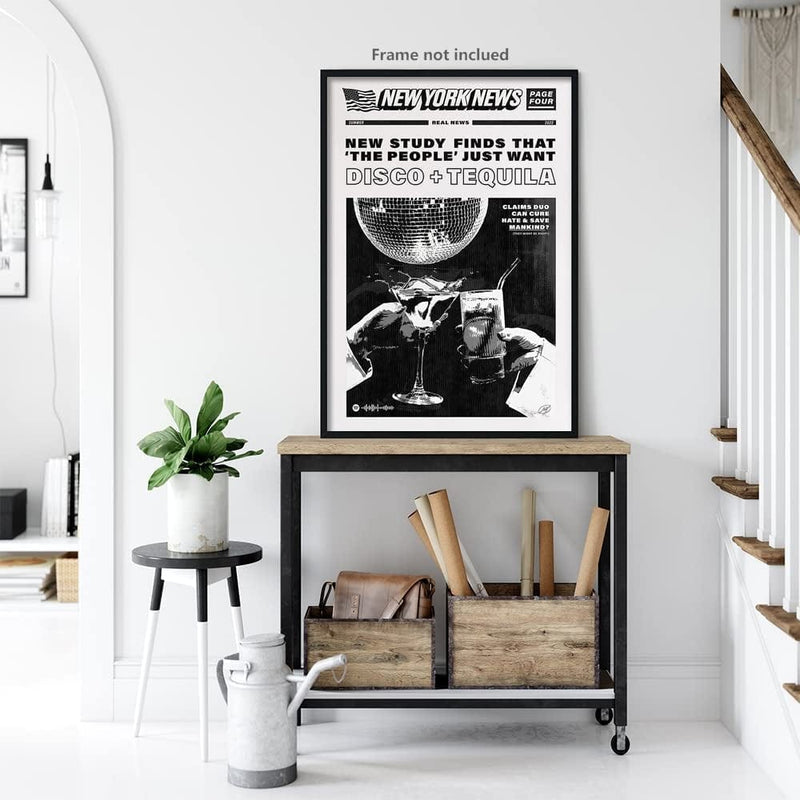 OIOANA Vintage Music Aesthetics Poster Prints Funny Black and White New York News Canvas Wall Art Humor Quotes Poster Trendy Retro Party Wall Decor for Living Room 16X24In Unframed Home & Garden > Decor > Artwork > Posters, Prints, & Visual Artwork OIOANA   