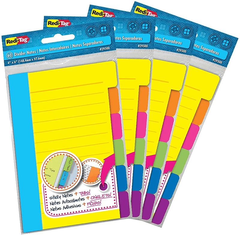 Redi-Tag Divider Sticky Notes, Tabbed Self-Stick Lined Note Pad, 60 Ruled Notes, 4 x 6 Inches, Assorted Neon Colors (29500) Office Supplies > General Office Supplies Redi-Tag