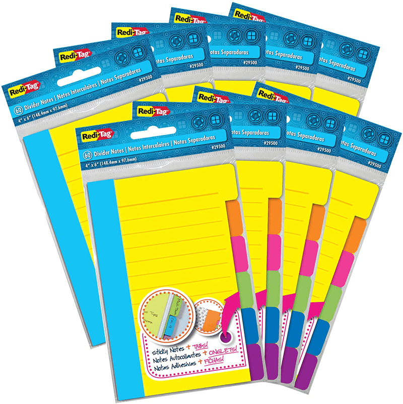 Redi-Tag Divider Sticky Notes, Tabbed Self-Stick Lined Note Pad, 60 Ruled Notes, 4 x 6 Inches, Assorted Neon Colors (29500) Office Supplies > General Office Supplies Redi-Tag 9 Pack  