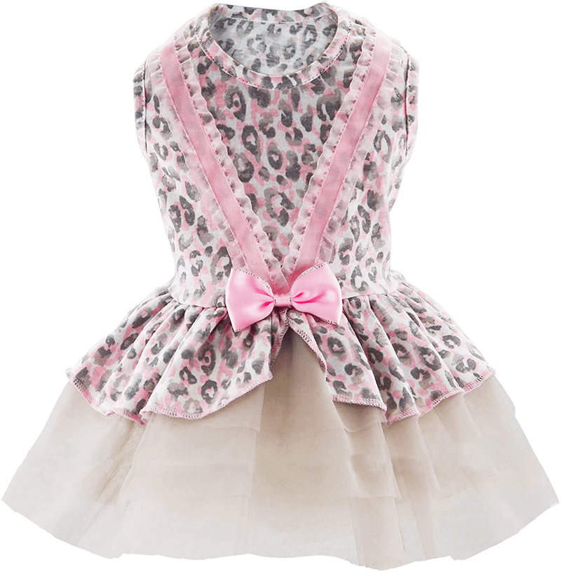 Small Dog Dress - Cute Dog Clothes Dog Tutus Dog Apparel Puppy Outfits Puppy Dresses for Girl Small Dogs (Pink Leopard, S(4.5-7Lb)) Animals & Pet Supplies > Pet Supplies > Dog Supplies > Dog Apparel JDIYMI Pink Leopard S(4.5-7lb) 