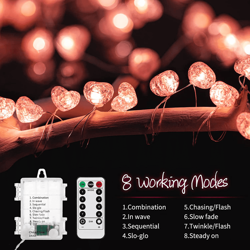 Valentine'S Day Pink Heart Mini String Lights - 10.5 Feet 30 LED Battery Operated Mini Fairy Lights with 8 Modes Timer Remote Waterproof for Outdoor Indoor Bedroom Patio Wedding Decoration Home & Garden > Decor > Seasonal & Holiday Decorations Brightown   