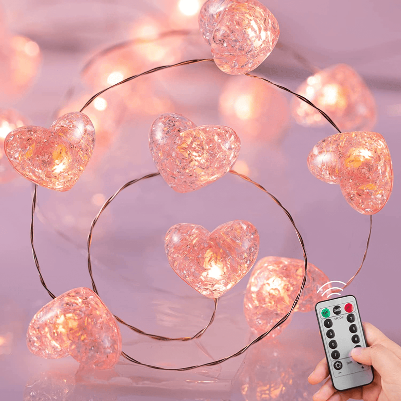 Valentine'S Day Pink Heart Mini String Lights - 10.5 Feet 30 LED Battery Operated Mini Fairy Lights with 8 Modes Timer Remote Waterproof for Outdoor Indoor Bedroom Patio Wedding Decoration Home & Garden > Decor > Seasonal & Holiday Decorations Brightown Pink Heart  