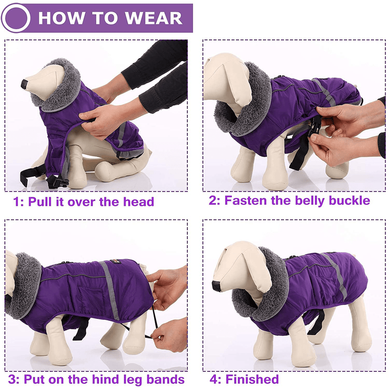 Warm Dog Coat Reflective Dog Winter Jacket，Waterproof Windproof Dog Turtleneck Clothes for Cold Weather, Thicken Fleece Lining Pet Outfit，Adjustable Pet Vest Apparel for Small Medium Large Dogs Animals & Pet Supplies > Pet Supplies > Dog Supplies > Dog Apparel QBLEEV   