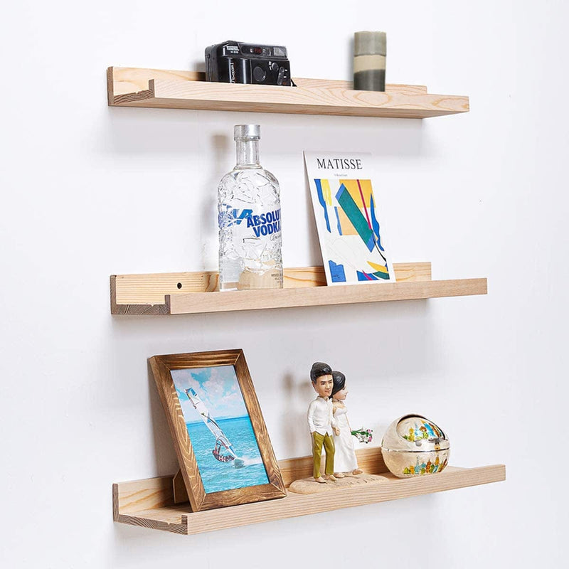 Wood Floating Shelves for Wall 36 Inches Long Wood Photo Picture Ledge Shelf with Lip Kids Bookshelf and Wood Wall Shelves for Nursery Decor a Set of 2 Furniture > Shelving > Wall Shelves & Ledges AZSKY 24in set 3  