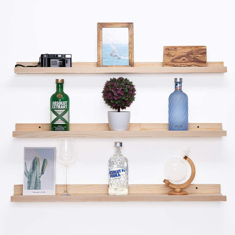 Wood Floating Shelves for Wall 36 Inches Long Wood Photo Picture Ledge Shelf with Lip Kids Bookshelf and Wood Wall Shelves for Nursery Decor a Set of 2 Furniture > Shelving > Wall Shelves & Ledges AZSKY 36in set 3  