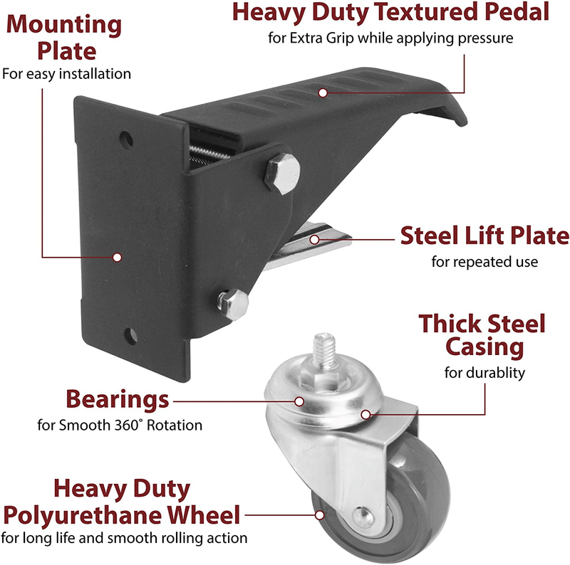 Workbench Caster kit 4 Heavy Duty Retractable Casters with Urethane Wheels Designed to Lift & Lower Workbenches Machinery & Tables 840 lb Total Weight Capacity  Peachtree Woodworking Supply   