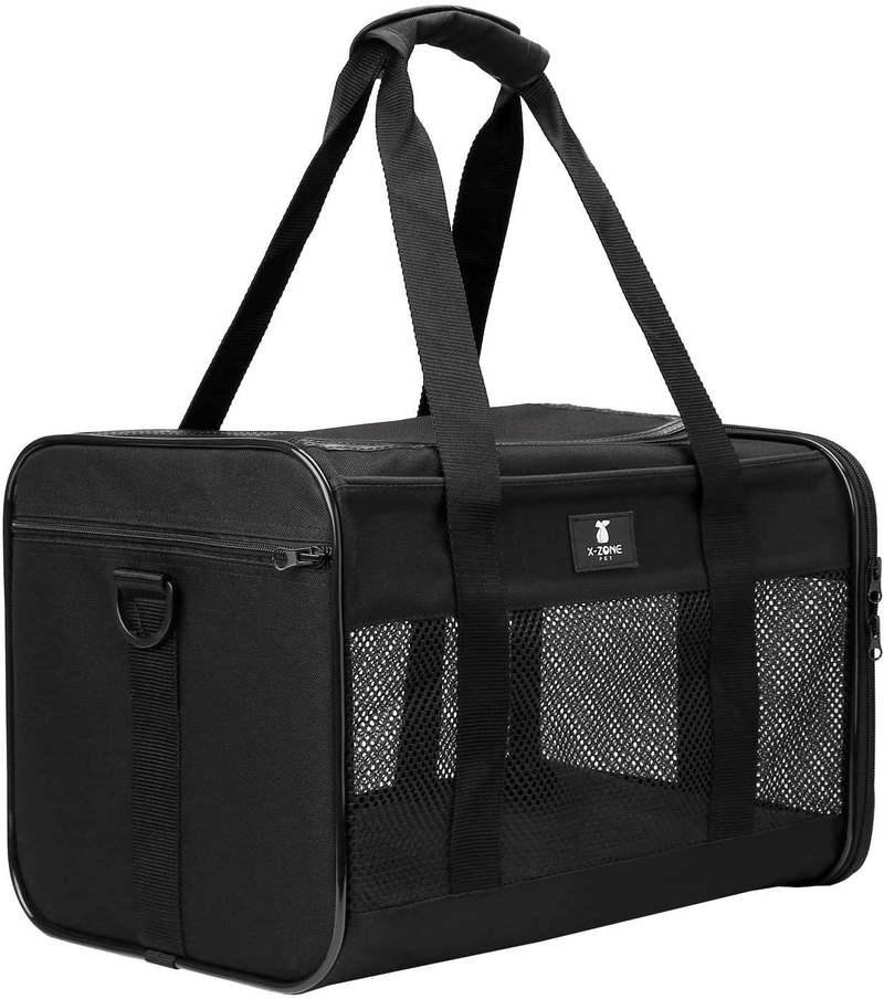X-ZONE PET Cat Carrier Dog Carrier Pet Carrier for Small Medium Cats Dogs Puppies of 15 Lbs,Airline Approved Soft Sided Pet Travel Carrier,Dog Carriers for Small Dogs - Black Grey Purple Blue Brown Animals & Pet Supplies > Pet Supplies > Reptile & Amphibian Supplies > Reptile & Amphibian Habitat Accessories X-ZONE PET black Large (Pack of 1) 