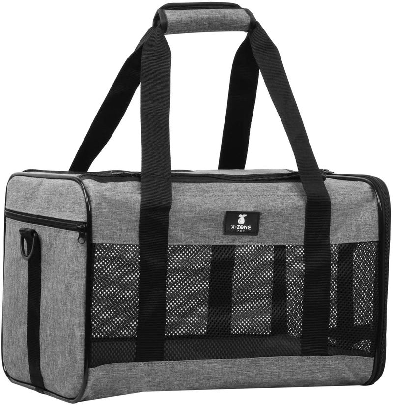X-ZONE PET Cat Carrier Dog Carrier Pet Carrier for Small Medium Cats Dogs Puppies of 15 Lbs,Airline Approved Soft Sided Pet Travel Carrier,Dog Carriers for Small Dogs - Black Grey Purple Blue Brown Animals & Pet Supplies > Pet Supplies > Reptile & Amphibian Supplies > Reptile & Amphibian Habitat Accessories X-ZONE PET grey Medium (Pack of 1) 