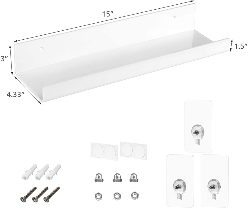 YestBuy 15 inch White Floating Shelves Invisible Wall Mounted 4 Sets, Storage Ledge Shelves, Hanging Wall Shelves Decoration for Bedroom, Living Room, Bathroom, Kitchen, Office (White) Furniture > Shelving > Wall Shelves & Ledges YestBuy   
