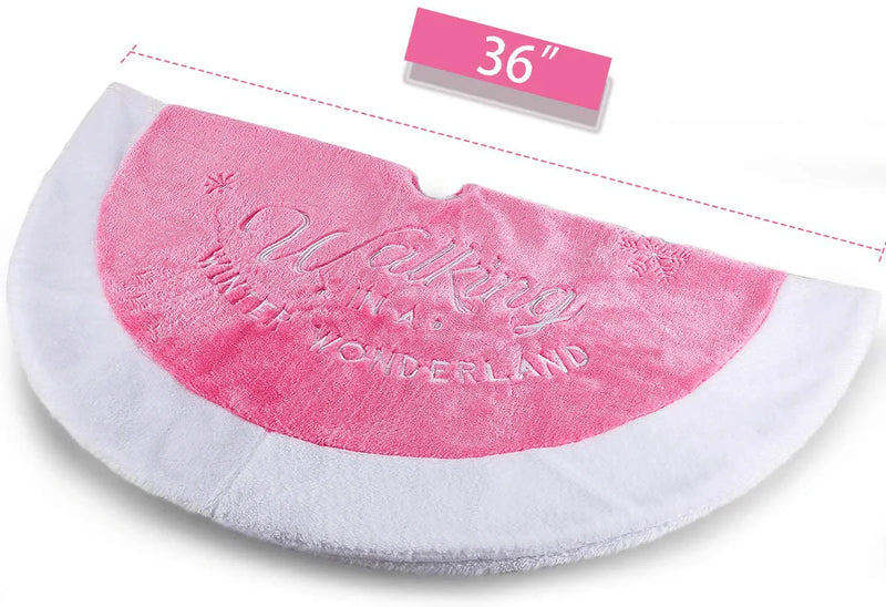 yuboo Pink Christmas Tree Skirt,36" Luxury Faux Fur with Embroidered Snowflakes for Xmas Party and Mother's Day Holiday Decorations,Washable Home & Garden > Decor > Seasonal & Holiday Decorations > Christmas Tree Skirts yuboo   