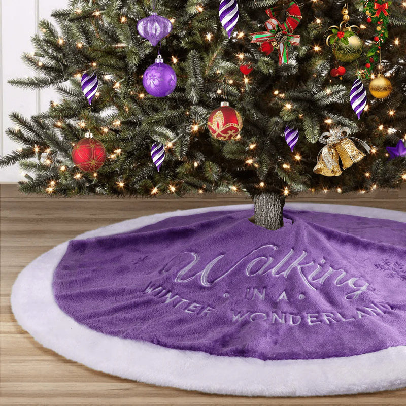 yuboo Pink Christmas Tree Skirt,36" Luxury Faux Fur with Embroidered Snowflakes for Xmas Party and Mother's Day Holiday Decorations,Washable Home & Garden > Decor > Seasonal & Holiday Decorations > Christmas Tree Skirts yuboo Purple  