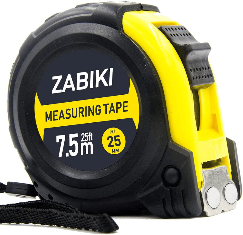 Zabiki Measuring Tape Measure, 25 Ft Decimal Retractable Dual Side Ruler with Metric and Inches, Easy to Read, for Surveyors, Engineers and Electricians, with Magnetic Tip and Rubber Protective Casing Hardware > Tools > Measuring Tools & Sensors Zabiki 1  